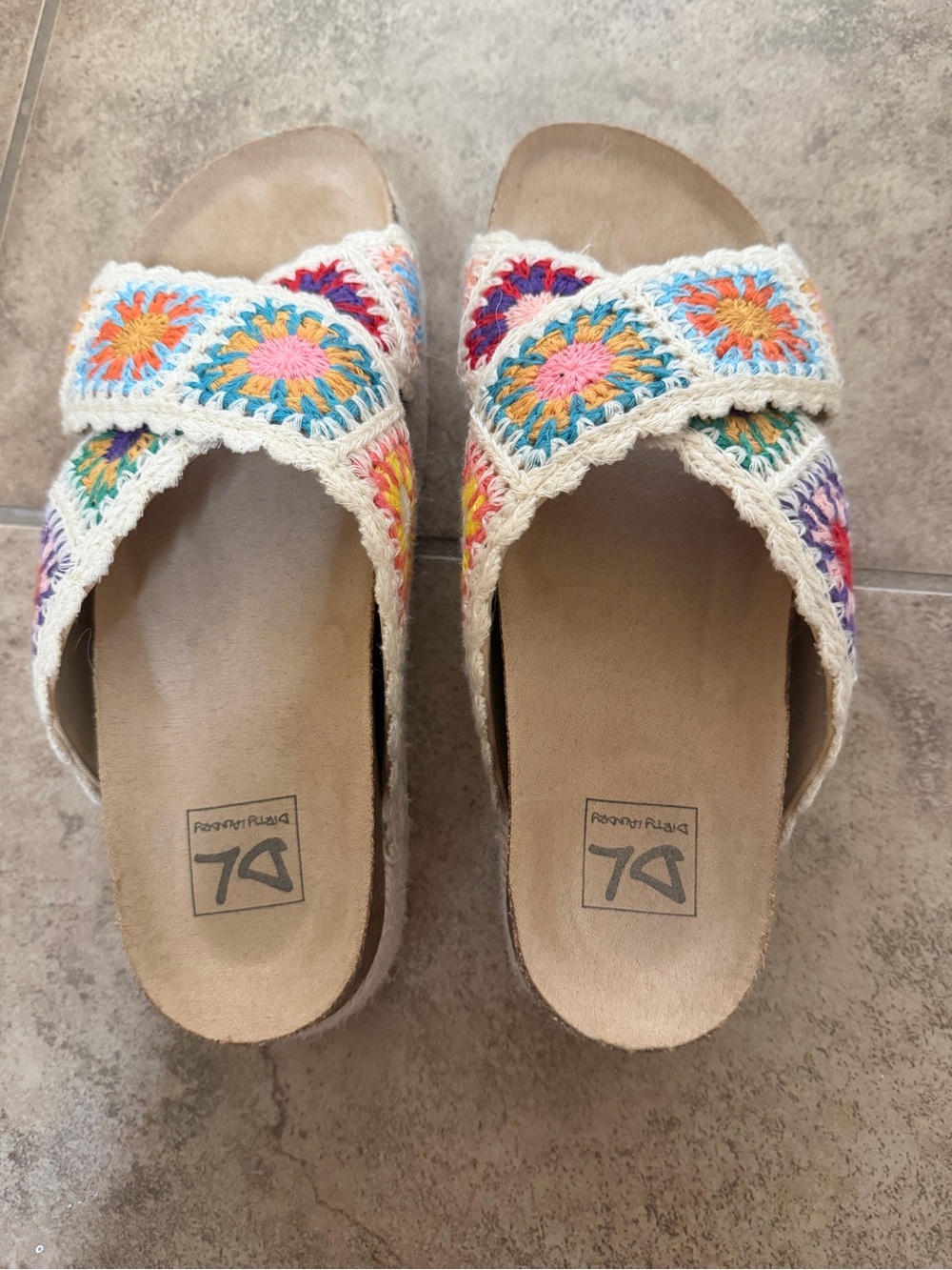 Dirty Laundry Multicolor Crochet Wedge Slides